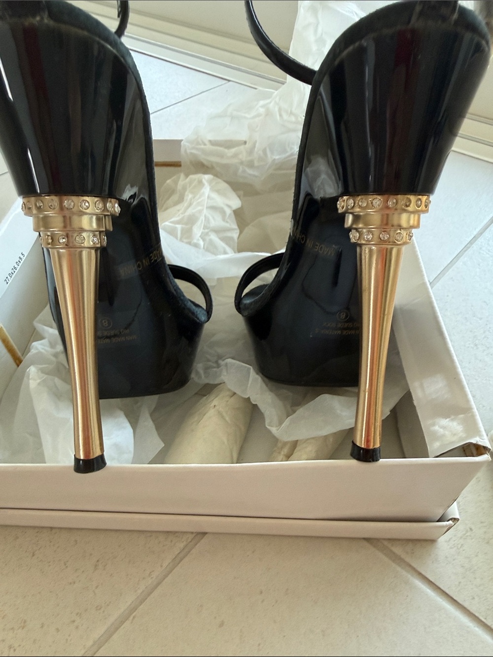 Ellie Black Patent Strap Ankle-Heel Sandals - Picture 3 of 6